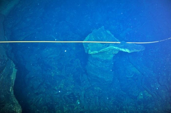Cable draped on pillar at Axial Seamount